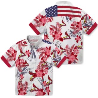 St. Louis Cardinals 4th of July Hawaiian Shirt - Red White Blue Patriotic Floral Baseball Shirt