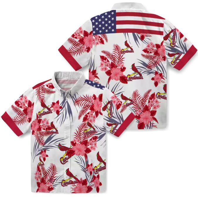 St. Louis Cardinals 4th of July Hawaiian Shirt - Red White Blue Patriotic Floral Baseball Shirt