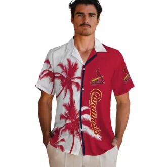 St. Louis Cardinals Beach Short Sleeve Shirt - Red White Palm Hawaiian Shirt for Game Day & Vacation
