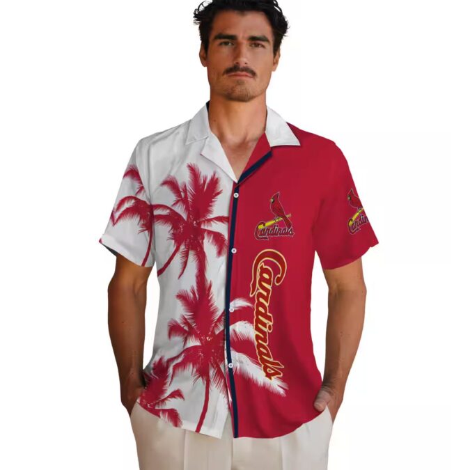 St. Louis Cardinals Beach Short Sleeve Shirt - Red White Palm Hawaiian Shirt for Game Day & Vacation