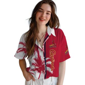 St. Louis Cardinals Beach Short Sleeve Shirt - Red White Palm Hawaiian Shirt for Game Day & Vacation