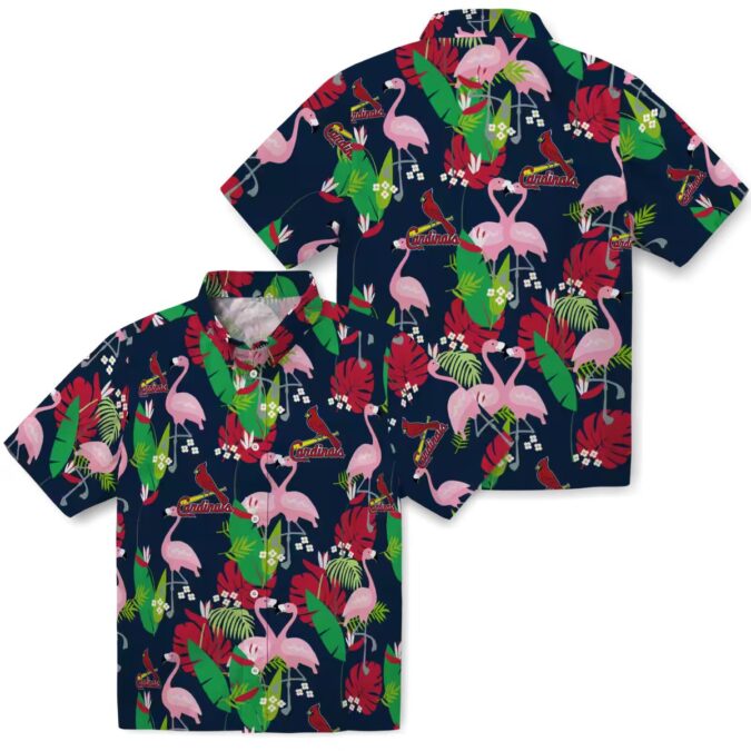 St. Louis Cardinals Flamingo Foliage Hawaiian Shirt - MLB Tropical Red & Green Aloha Shirt for Fans