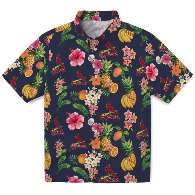St. Louis Cardinals Navy Blue Hawaiian Shirt - Hibiscus & Fruit MLB Design for Summer Beach & Game Day