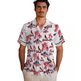 St. Louis Cardinals Palm Island Print Aloha Shirt - Red & White MLB Summer Shirt for Fans & Vacation
