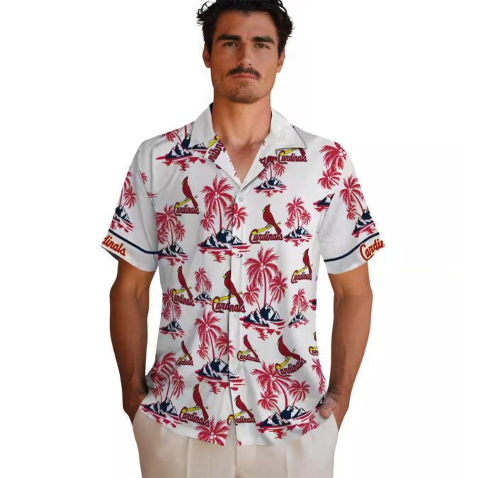 St. Louis Cardinals Palm Island Print Aloha Shirt - Red & White MLB Summer Shirt for Fans & Vacation