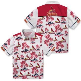 St. Louis Cardinals Palm Island Print Aloha Shirt - Red & White MLB Summer Shirt for Fans & Vacation