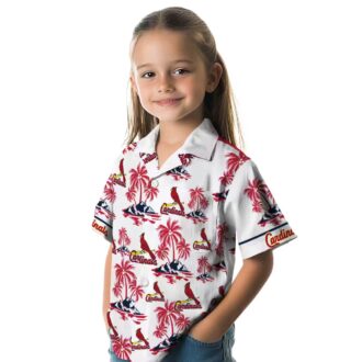St. Louis Cardinals Palm Island Print Aloha Shirt - Red & White MLB Summer Shirt for Fans & Vacation