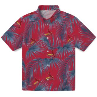 St. Louis Cardinals Red Hawaiian Shirt with Leafy Palms - MLB Aloha Shirt for Summer Events