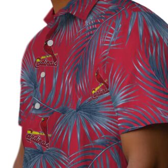 St. Louis Cardinals Red Hawaiian Shirt with Leafy Palms - MLB Aloha Shirt for Summer Events