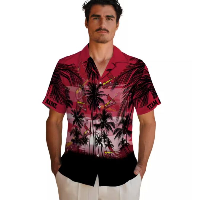St. Louis Cardinals Sunset Scene Hawaiian Shirt - Custom MLB Fan Shirt in Red & Black