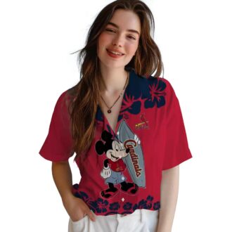 St. Louis Cardinals Surfing Mickey Red Hawaiian Shirt - MLB Aloha Beach Shirt for Fans