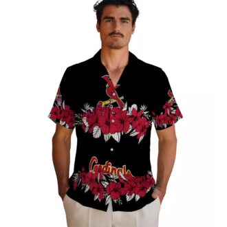 St. Louis Cardinals Tropical Hawaiian Shirt - Red & Black Hibiscus Stripe Design for MLB Fans