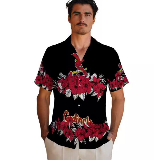 St. Louis Cardinals Tropical Hawaiian Shirt - Red & Black Hibiscus Stripe Design for MLB Fans