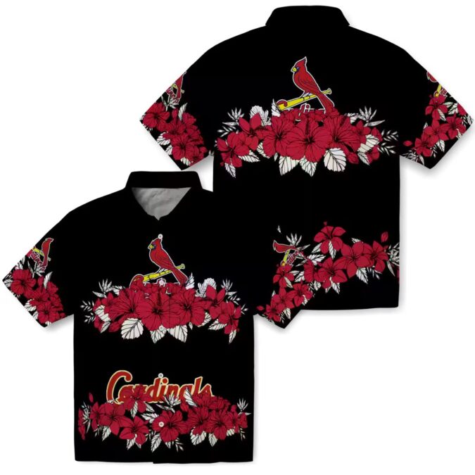 St. Louis Cardinals Tropical Hawaiian Shirt - Red & Black Hibiscus Stripe Design for MLB Fans