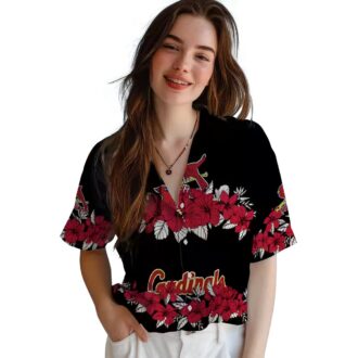 St. Louis Cardinals Tropical Hawaiian Shirt - Red & Black Hibiscus Stripe Design for MLB Fans