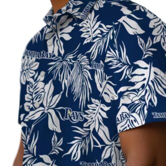 Best Tampa Bay Rays Summer Shirt for Men - Navy & White Tropical Leaf Hawaiian Style