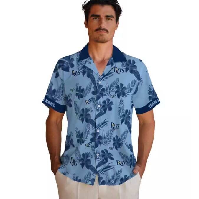 Custom Tampa Bay Rays Botanical Print Hawaiian Shirt - Light Blue Tropical Design for MLB Fans