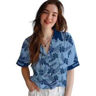 Custom Tampa Bay Rays Botanical Print Hawaiian Shirt - Light Blue Tropical Design for MLB Fans