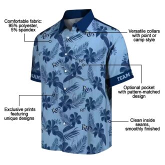 Custom Tampa Bay Rays Botanical Print Hawaiian Shirt - Light Blue Tropical Design for MLB Fans