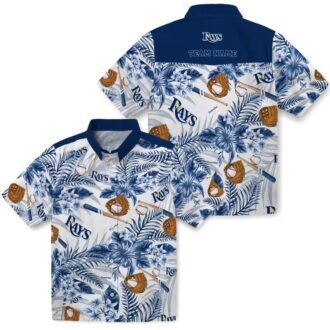 Custom Tampa Bay Rays Floral Baseball Hawaiian Shirt - Navy White Tropical Beach Shirt