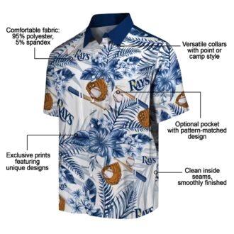 Custom Tampa Bay Rays Floral Baseball Hawaiian Shirt - Navy White Tropical Beach Shirt