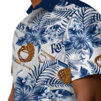 Custom Tampa Bay Rays Floral Baseball Hawaiian Shirt - Navy White Tropical Beach Shirt