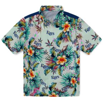 Men's MLB Tampa Bay Rays Aloha Short Sleeve Shirt - Tropical Green Leaf Design for Fans