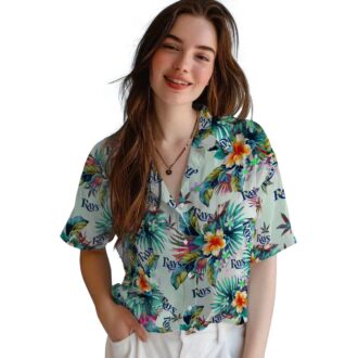 Men's MLB Tampa Bay Rays Aloha Short Sleeve Shirt - Tropical Green Leaf Design for Fans