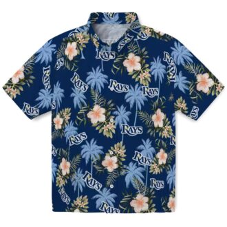 Men's Tampa Bay Rays Palm Tree Hawaiian Shirt - Flower Navy Style, MLB Baseball Fan Apparel