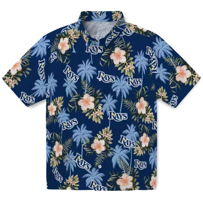 Men's Tampa Bay Rays Palm Tree Hawaiian Shirt - Flower Navy Style, MLB Baseball Fan Apparel