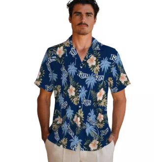 Men's Tampa Bay Rays Palm Tree Hawaiian Shirt - Flower Navy Style, MLB Baseball Fan Apparel