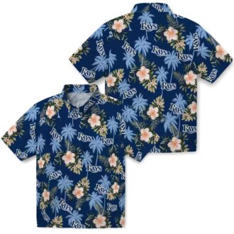 Men's Tampa Bay Rays Palm Tree Hawaiian Shirt - Flower Navy Style, MLB Baseball Fan Apparel