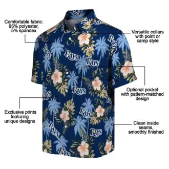 Men's Tampa Bay Rays Palm Tree Hawaiian Shirt - Flower Navy Style, MLB Baseball Fan Apparel