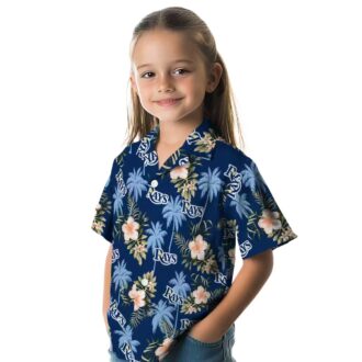 Men's Tampa Bay Rays Palm Tree Hawaiian Shirt - Flower Navy Style, MLB Baseball Fan Apparel