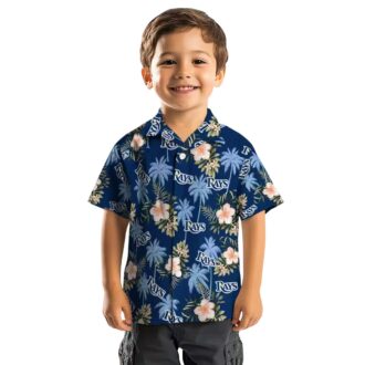 Men's Tampa Bay Rays Palm Tree Hawaiian Shirt - Flower Navy Style, MLB Baseball Fan Apparel