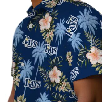 Men's Tampa Bay Rays Palm Tree Hawaiian Shirt - Flower Navy Style, MLB Baseball Fan Apparel