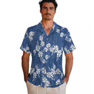 Men's Tampa Bay Rays Tropical Hawaiian Shirt with Hibiscus Clusters - Navy Beach Shirt