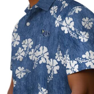 Men's Tampa Bay Rays Tropical Hawaiian Shirt with Hibiscus Clusters - Navy Beach Shirt