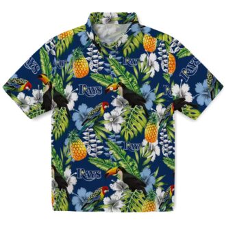 Men's Tropical Tampa Bay Rays Hawaiian Shirt - Green Navy Toucan Floral Design for Summer