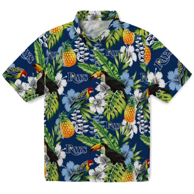 Men's Tropical Tampa Bay Rays Hawaiian Shirt - Green Navy Toucan Floral Design for Summer