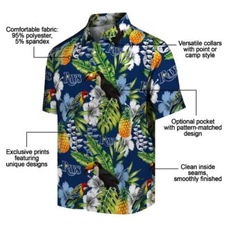 Men's Tropical Tampa Bay Rays Hawaiian Shirt - Green Navy Toucan Floral Design for Summer