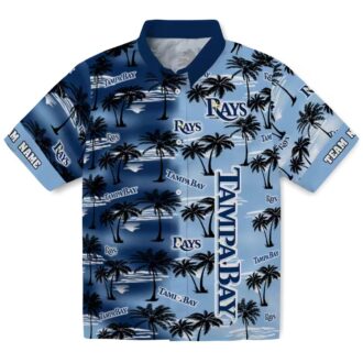MLB Tampa Bay Rays Personalized Navy Hawaiian Shirt - Perfect for Summer, Palm Silhouettes Design