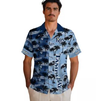 MLB Tampa Bay Rays Personalized Navy Hawaiian Shirt - Perfect for Summer, Palm Silhouettes Design