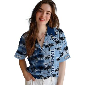 MLB Tampa Bay Rays Personalized Navy Hawaiian Shirt - Perfect for Summer, Palm Silhouettes Design