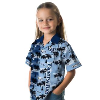 MLB Tampa Bay Rays Personalized Navy Hawaiian Shirt - Perfect for Summer, Palm Silhouettes Design