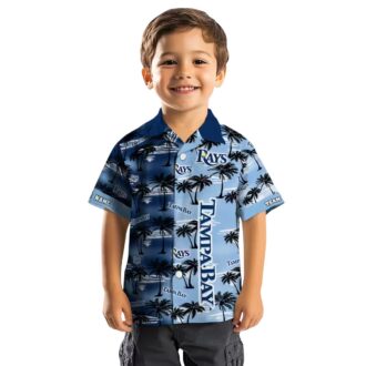 MLB Tampa Bay Rays Personalized Navy Hawaiian Shirt - Perfect for Summer, Palm Silhouettes Design