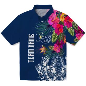 MLB Tampa Bay Rays Tropical Aloha Shirt - Navy Polynesian Floral for Beach & Game Day
