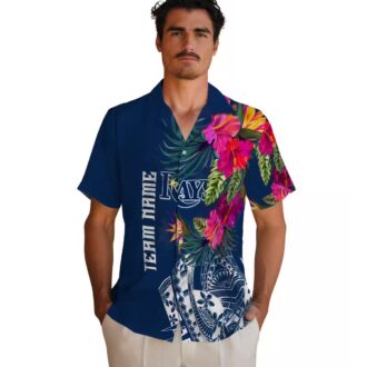 MLB Tampa Bay Rays Tropical Aloha Shirt - Navy Polynesian Floral for Beach & Game Day