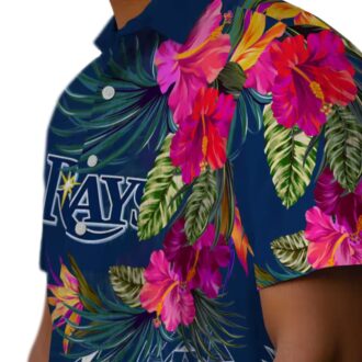 MLB Tampa Bay Rays Tropical Aloha Shirt - Navy Polynesian Floral for Beach & Game Day