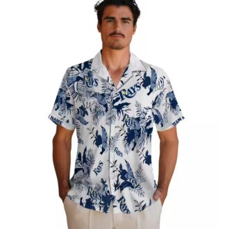 Navy Blue Tampa Bay Rays Botanical Floral Hawaiian Shirt - Perfect MLB Beach Shirt for Men